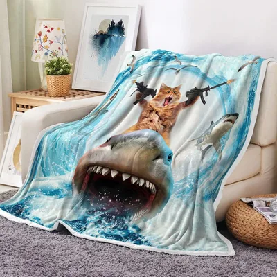 Cat Riding Shark Blanket: Fierce Cat on a Giant Shark