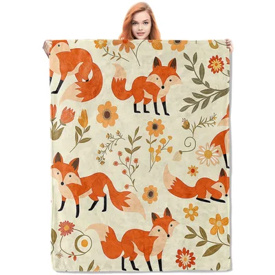 Red Foxes and Flowers Blanket: Cozy Wildlife Pattern for Nature Lovers