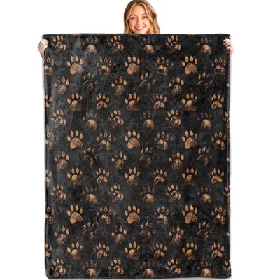 Bear Paw Print Pattern Blanket featuring rustic brown bear tracks