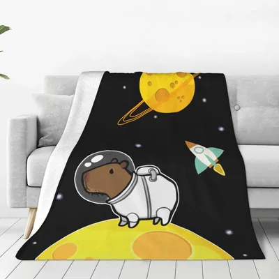 Astronaut Capybara on Moon Blanket: Space-Themed Animal Art