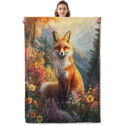 Majestic Fox in Forest Blanket: Wild Red Fox Art for Nature Lovers
