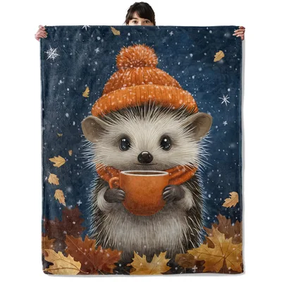 Autumn Hedgehog with Orange Blanket: Cozy Fuzzy Friend in Knit Hat