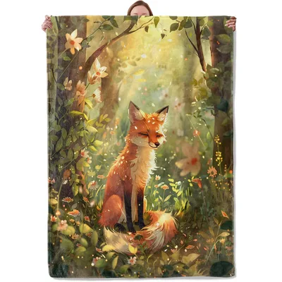 Fox in Autumn Forest Blanket No. 2: A Serene Woodland Fox Illustration