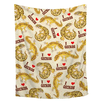 Gecko Pattern I Love Blanket for Reptile Enthusiasts