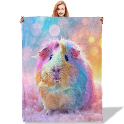 Rainbow Guinea Pig Portrait Blanket: A Colorful Rodent Design
