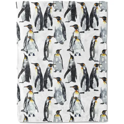 Penguin Pattern Print Blanket No. 2: Watercolor King Penguins