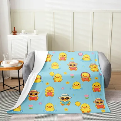 Cute Yellow Ducks Pattern Blanket featuring playful cartoon birds