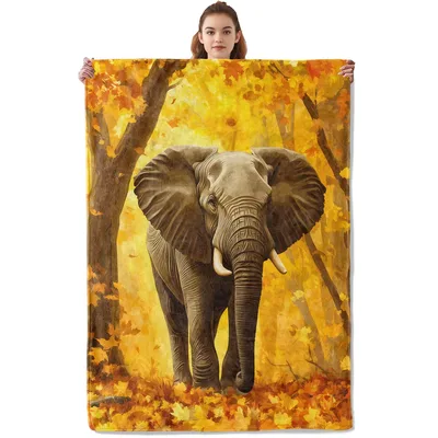 Elephant in Autumn Forest Blanket