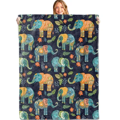 Colorful Elephants Pattern Blanket: Boho Elephant Throw for Home