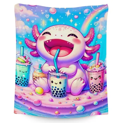Axolotl Drinking Bubble Tea Blanket: A Joyful Fuzzy Friend