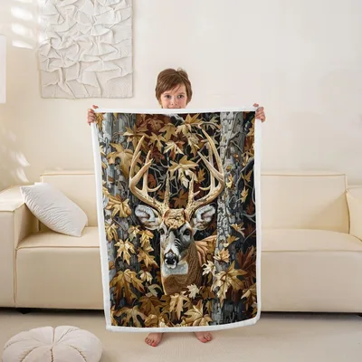 Deer Among Antlers Blanket: A Majestic Buck in Autumn Forest
