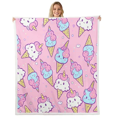 Ice Cream Unicorn Cats Blanket: Whimsical Fuzzy Dessert Print