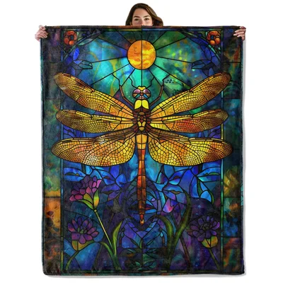 Stained Glass Dragonfly Blanket No. 2: Artistic Insect Design