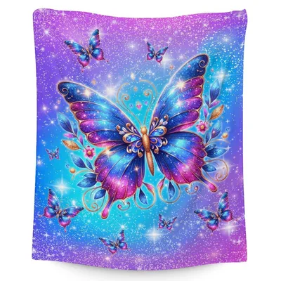Sparkling Galaxy Butterfly Blanket: Cosmic Wings and Starry Night