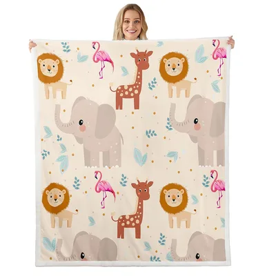 Cartoon Safari Animals Pattern Blanket: Cute Wild Animal Throw