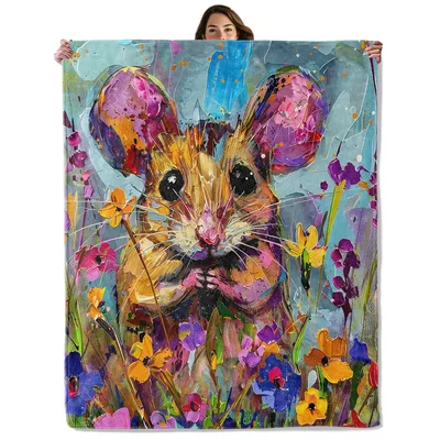 Colorful Mouse in Flower Blanket: Artistic Rodent in a Painted Field