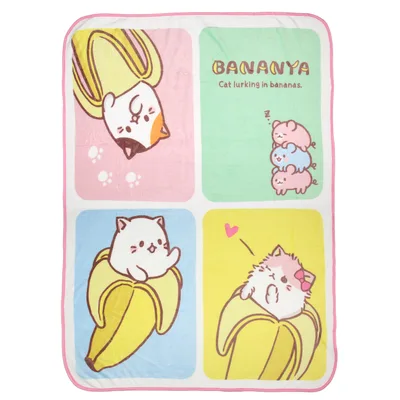 Cute Cats Sitting Blanket: Bananya Feline Banana Design