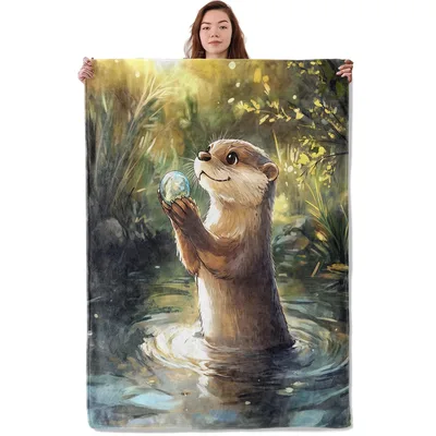 Otter Holding Bubble Painting Blanket: Whimsical Water Otter Art