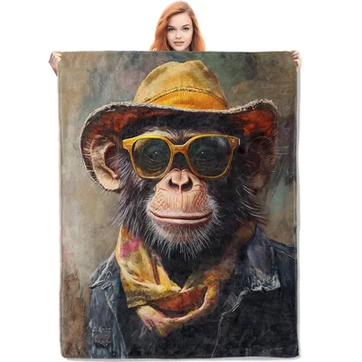 Stylish Chimpanzee with Hat Blanket: Cool Monkey Art for Home