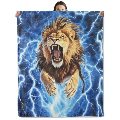 Roaring Lion with Lightning Blanket: Fierce Art for Storm Lovers