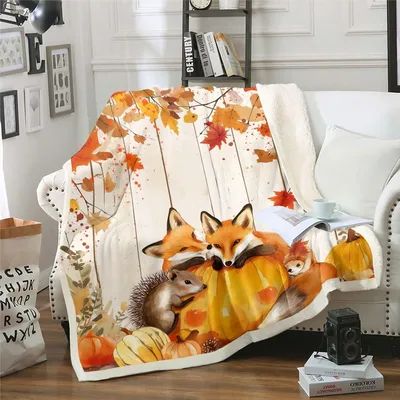 Fox and Hedgehog Autumn Blanket: Cozy Foxes with Pumpkins
