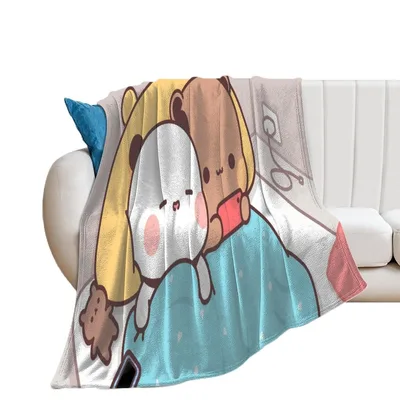 Panda Bear Hug Cartoon Blanket: Cute Hugging Bears on a Sofa