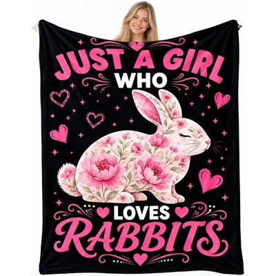 Just a Girl Who Loves Rabbits Blanket Floral Bunny Design