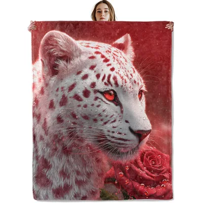 White Leopard and Red Blanket featuring a fantasy white leopard