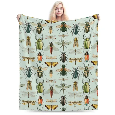 Vintage Insect Beetles Pattern Blanket for Nature Lovers