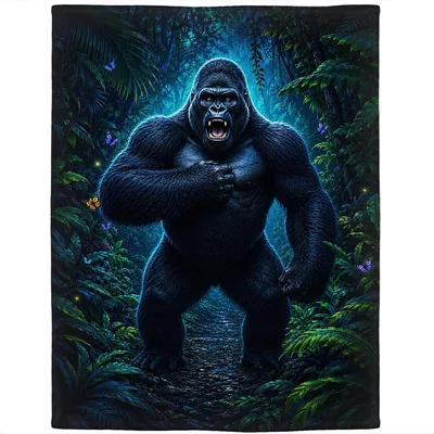 Gorilla in Jungle Rainforest Blanket: Wild Ape Art for Nature Lovers