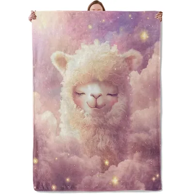 Sleeping Llama in Pink Blanket: Dreamy Cloud Art for Cozy Naps