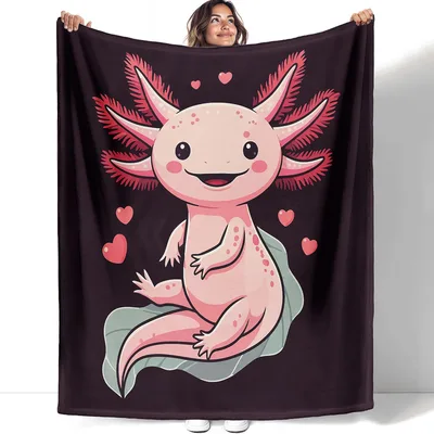 Pink Axolotl with Hearts Blanket No. 2: Cute Pink Creature Design