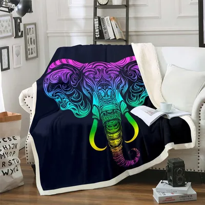 Rainbow Mandala Elephant Blanket: Neon Ombre Art for Boho Decor