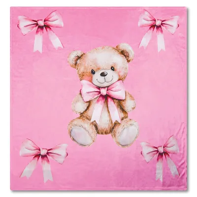 Teddy Bear with Pink Blanket: Watercolor Bear and Bows Design