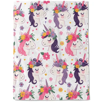 Unicorns with Floral Crowns Blanket: Cute Unicorn Flannel Throw