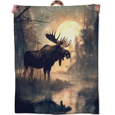 Moose in Misty Forest Blanket No. 2