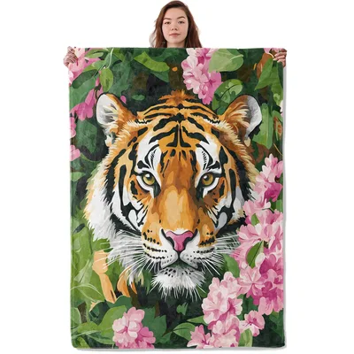 Tiger with Pink Blossoms Blanket – Tiger