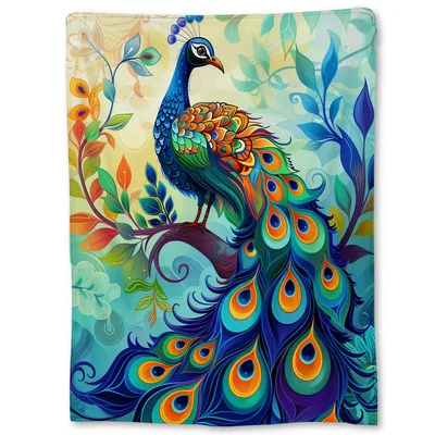 Vibrant Peacock Blanket: Artistic Bird Design for Home Decor