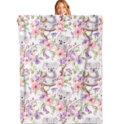 Koala and Pastel Flowers Blanket: Cute Koalas in Floral Print