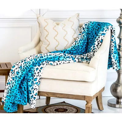 Turquoise Leopard Animal Print Blanket Bold Feline Pattern