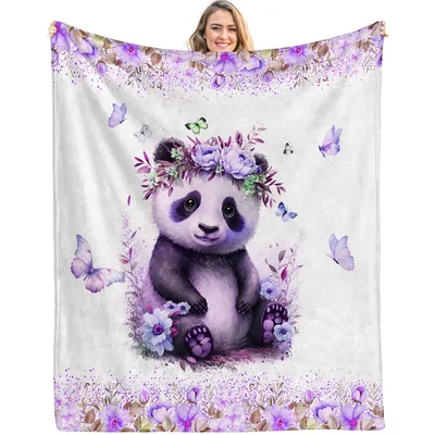 Cute Panda with Purple Blanket: Floral Bear Design