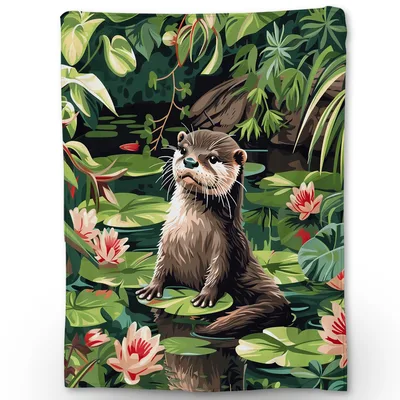 Otter Among Lilies Jungle Blanket: A Playful Otter in a Pond