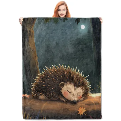 Sleepy Hedgehog on Autumn Blanket featuring a sleeping hedgehog