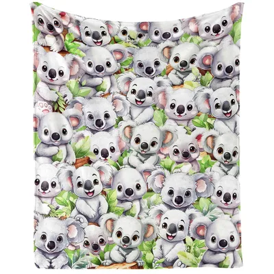 Cute Koalas Pattern Blanket: Smiling Bears Among Leaves