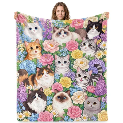Cute Cats Among Roses Blanket: A Floral Feline Throw
