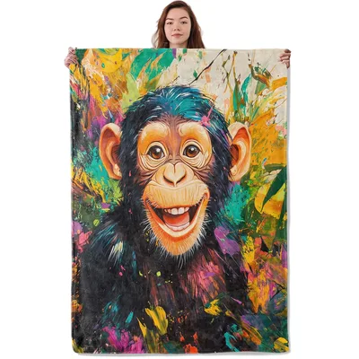 Colorful Monkey Painting Art Blanket: Joyful Chimpanzee Throw