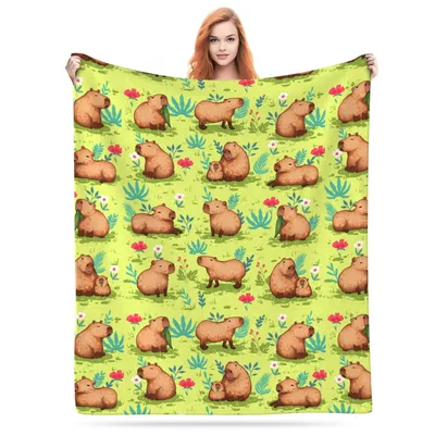 Capybara Pattern with Flowers Blanket: Chilly Water Rodent Art
