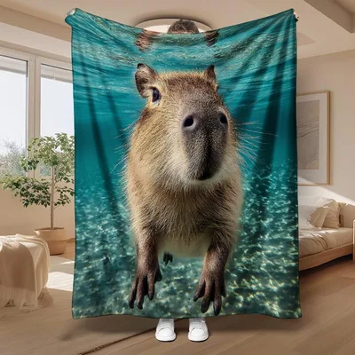 Capybara Standing in Teal Blanket: Underwater Capybara Design