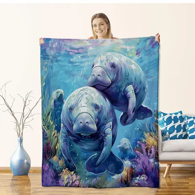 Manatees Underwater Ocean Scene Blanket for Cozy Sea Lovers