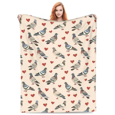 Pigeons with Hearts Pattern Blanket featuring cute grey pigeons
